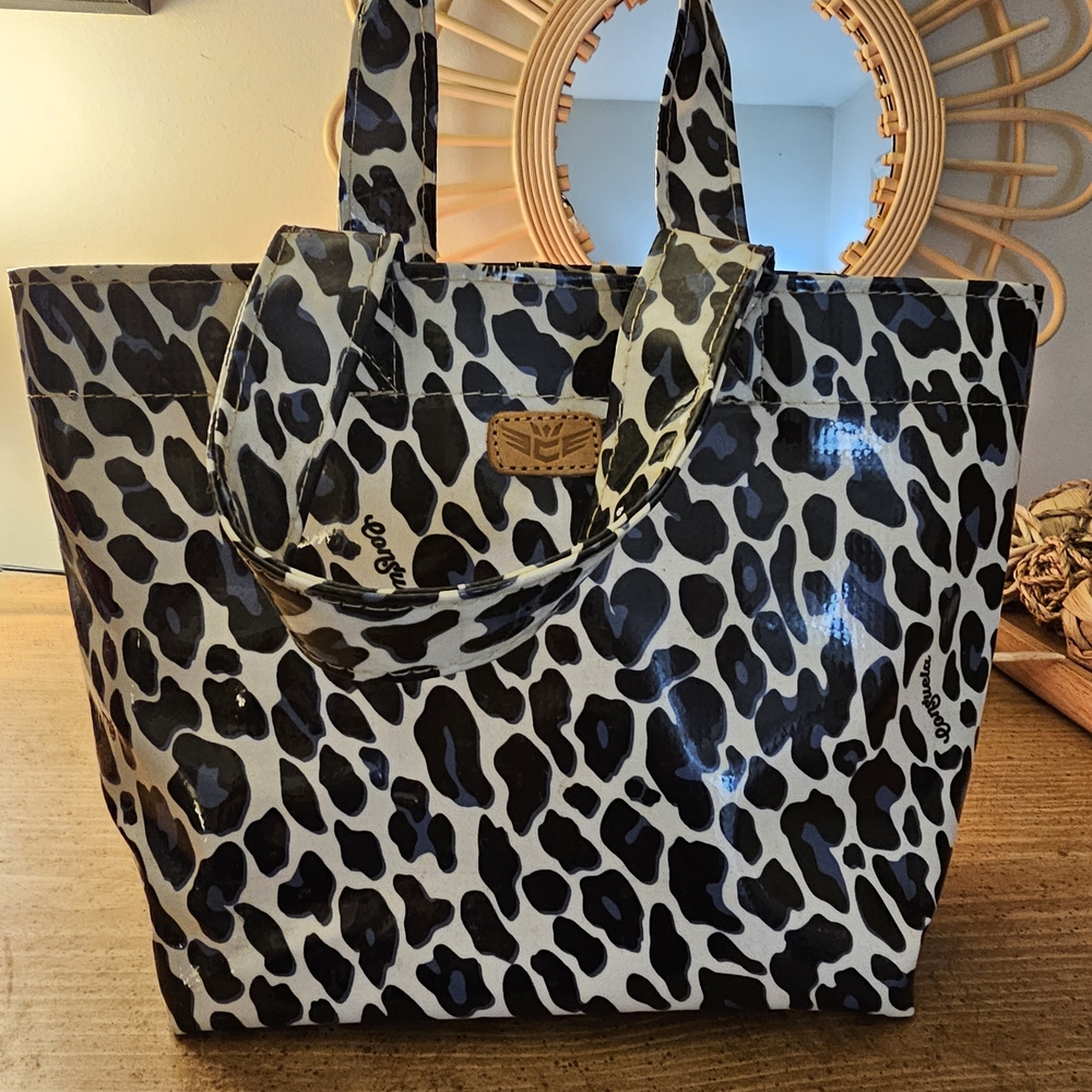 Consuela Black and White Leopard Tote